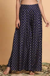 Navy Rayon Printed Flared Palazzo
